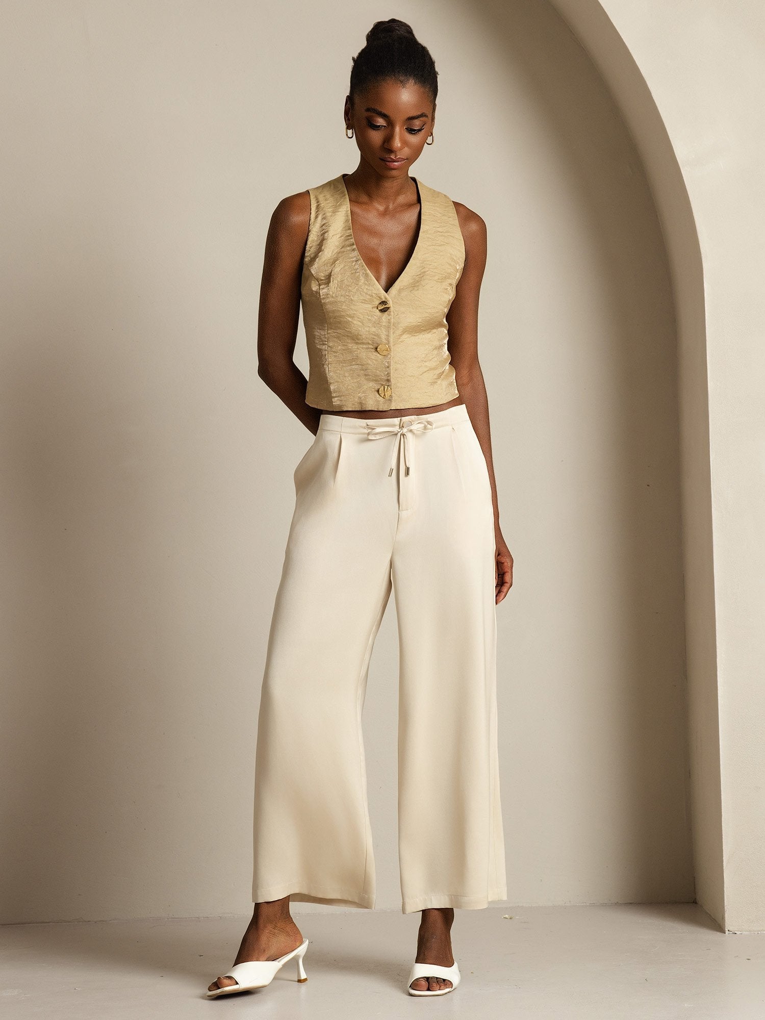 [Beige] SilkSilky 19Momme Silk Womens Pants 009