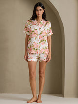 [White Peony] SilkSilky Short Sleeve Notch Collar Women's Pajamas 006