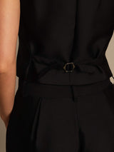 [Black] SilkSilky  32Momme Silk-Wool Blend Sleeveless V Neck Women's Vest 006