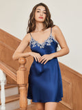 SilkSilky US Pure Silk Sleeveless V Neck Nightgown Blue 005