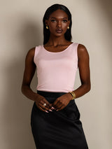 [Pink] SilkSilky  100% Silk Jersey Sleeveless Round Neck Women's T-Shirt 004