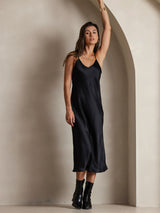 [Black] SilkSilky  Spaghetti Strap V Neck Dress 006