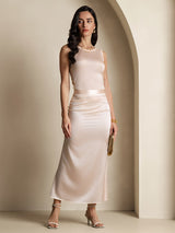 [Light Pink] SilkSilky  100% Silk Jersey Sleeveless Round Neck Women's T-Shirt 006
