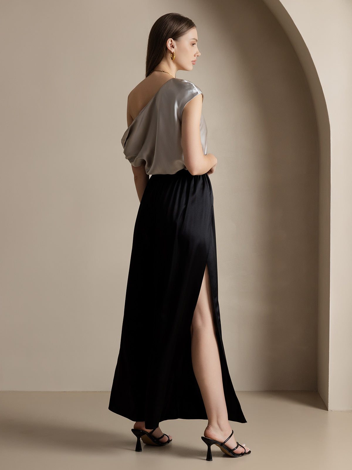 [Black] SilkSilky  19Momme Silk Split Women's Pants 002