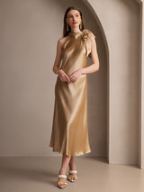 [Champagne] SilkSilky  Sleeveless Tie Neck Dress 001