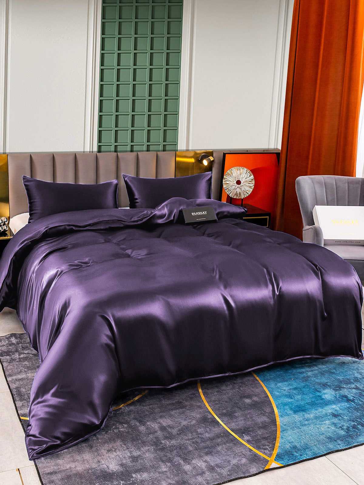 SilkSilky US 25Momme Pure Silk Bedding Set DeepPurple 004