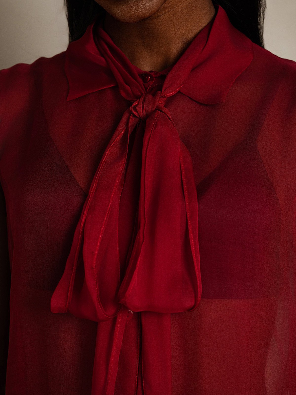 SilkSilky Pure Silk Sleeveless Tie Neck Women's Shirt Wine 008