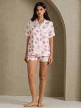 [White Lipstick] SilkSilky  Short Sleeve Notch Collar Women's Pajamas 005