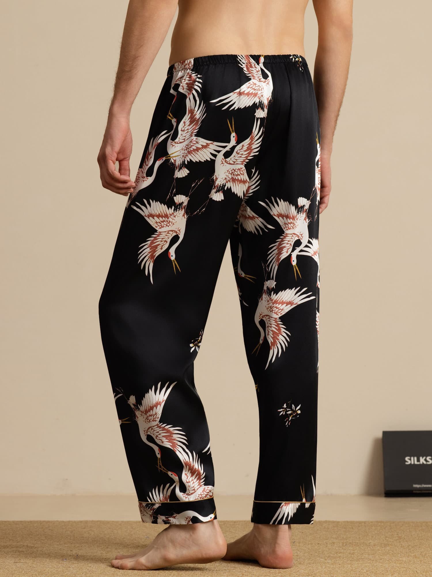 [Black] SilkSilky 19Momme Mens Sleep Bottoms 002