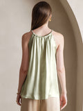 SilkSilky  19Momme Silk Blend Sleeveless Round Neck Camisole Top LightGreen 002