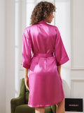 SilkSilky US Pure Silk Half Sleeve Womens Robe RoseRed 002