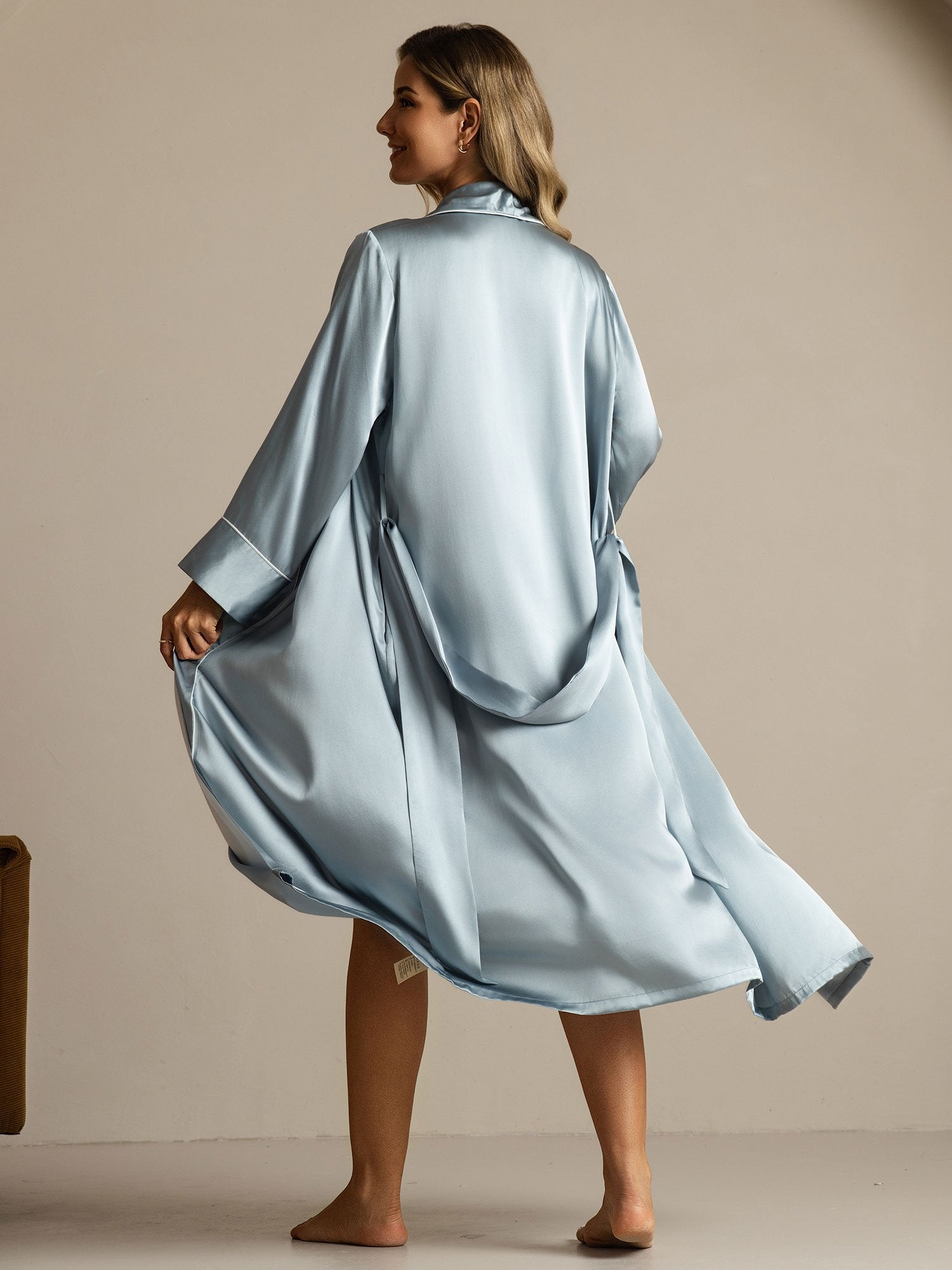 [GrayishBlue] SilkSilky Pure Silk Collar Women's Robe 002