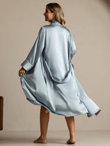 [Grayish Blue] SilkSilky  Pure Silk Collar Women's Robe 002,