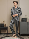 SilkSilky US Pure Silk Long Sleeve Lapel Men's Pajamas Black 009