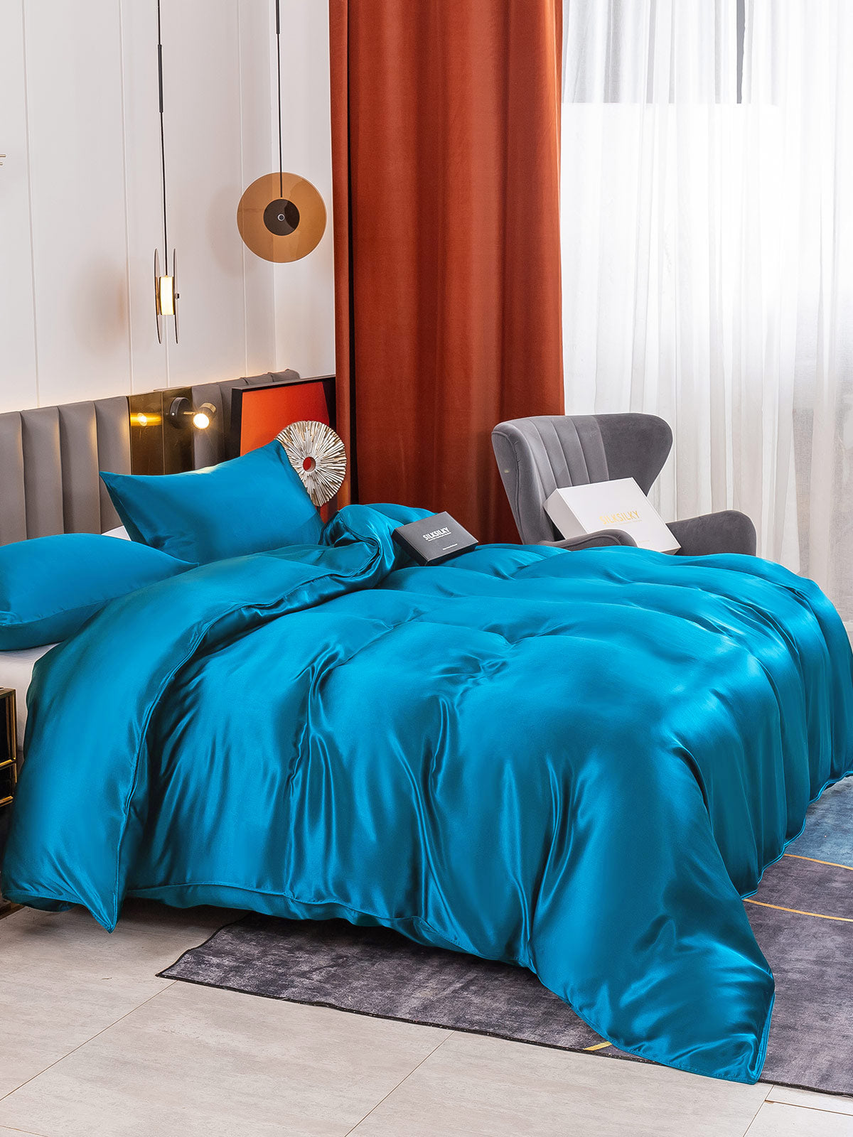 SilkSilky US 19Momme Pure Silk Bedding Set Teal 003