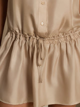[Tan] SilkSilky  Sleeveless Stand Collar Dress 005