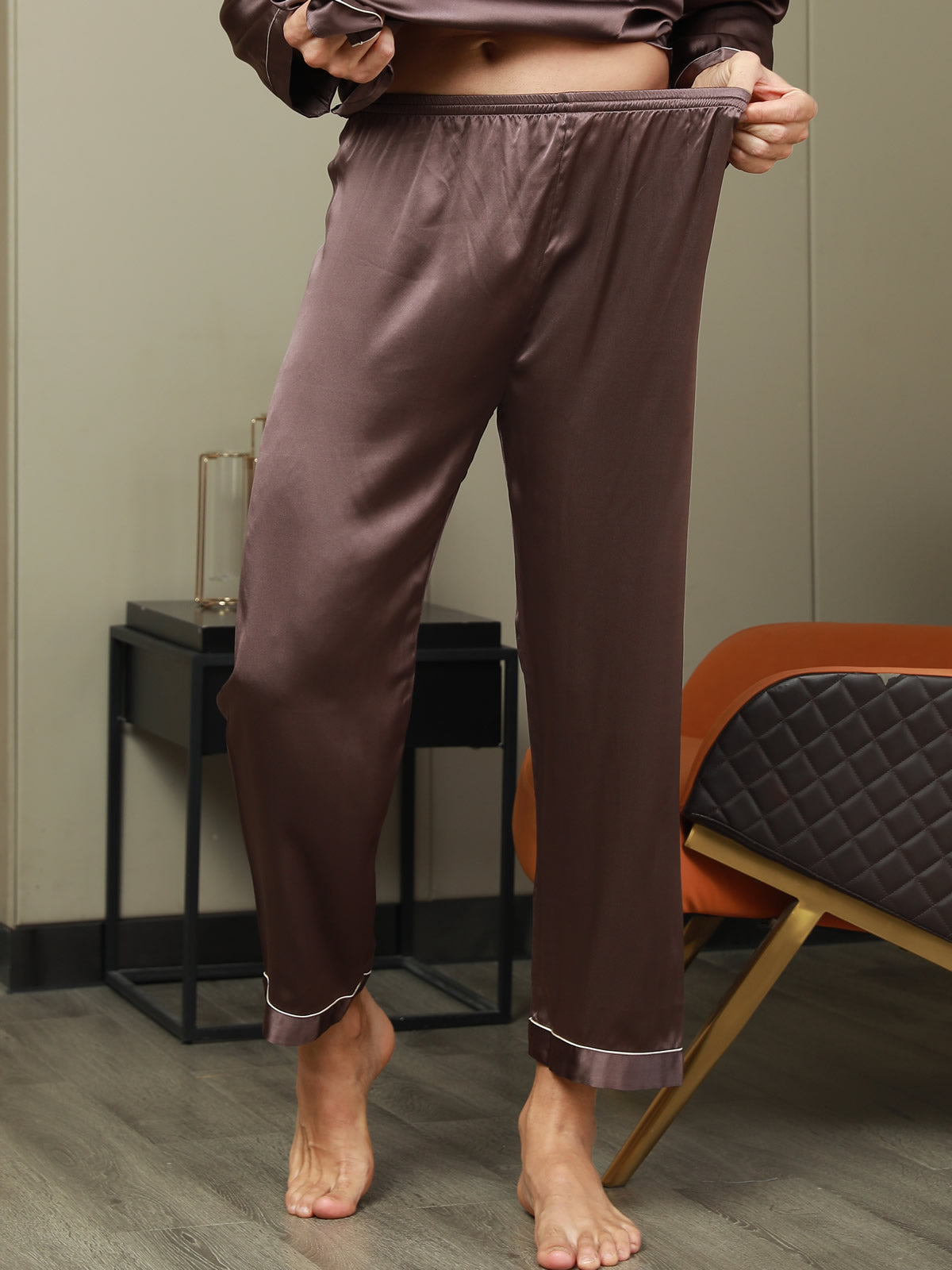 [Coffee] SilkSilky  Pure Silk Mens Sleep Bottoms 004