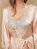 SilkSilky US Pure Silk 3/4 Sleeve Nightgown&Robe Set LightPink 009