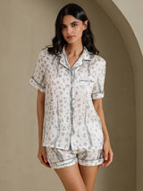 [White Leopard] SilkSilky  Short Sleeve Notch Collar Women's Pajamas 001