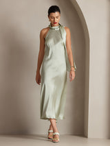 [Light Green] SilkSilky  Sleeveless Tie Neck Dress 001