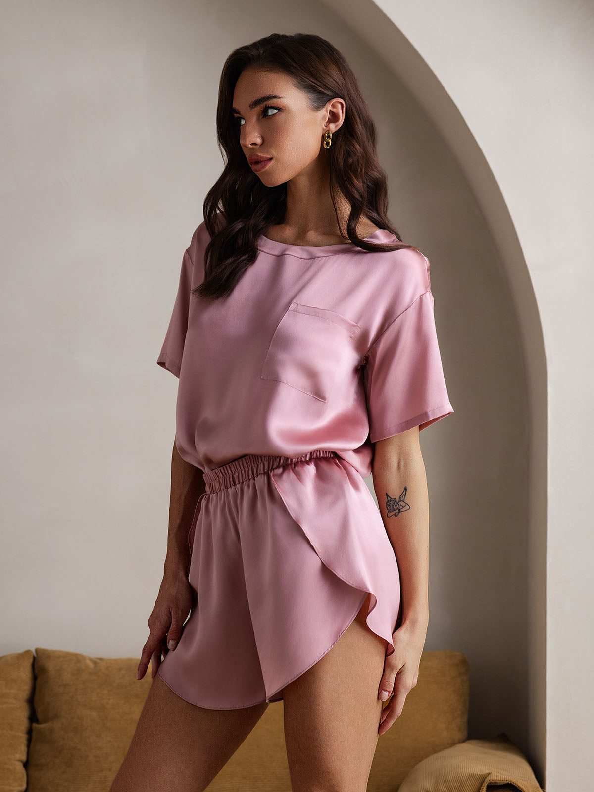 [Pale Mauve] SilkSilky  Pure Silk Round Neck Women's Pajamas 005