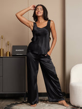 [Black] SilkSilky  Sleeveless Square Neck Camisole Set 001