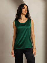 [Dark Green] SilkSilky  Sleeveless Round Neck Camisole Top 001