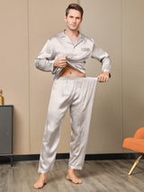 [Gray] SilkSilky  Long Sleeve Notch Collar Men's Pajamas 005