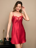 SilkSilky US Pure Silk Sleeveless Deep V Neck Nightgown Red 001