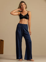 [Dark Blue] SilkSilky  19Momme Machine-Washable Silk Women's Sleep Pants 008