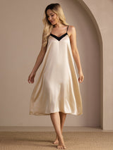 [Brown Rice] SilkSilky Spaghetti Strap V Neck Nightgown 001