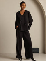 [Black] SilkSilky 19Momme Silk Long Sleeve V Neck Blouse 006