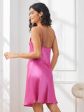 SilkSilky US Pure Silk 3/4 Sleeve Nightgown&Robe Set RoseRed 007