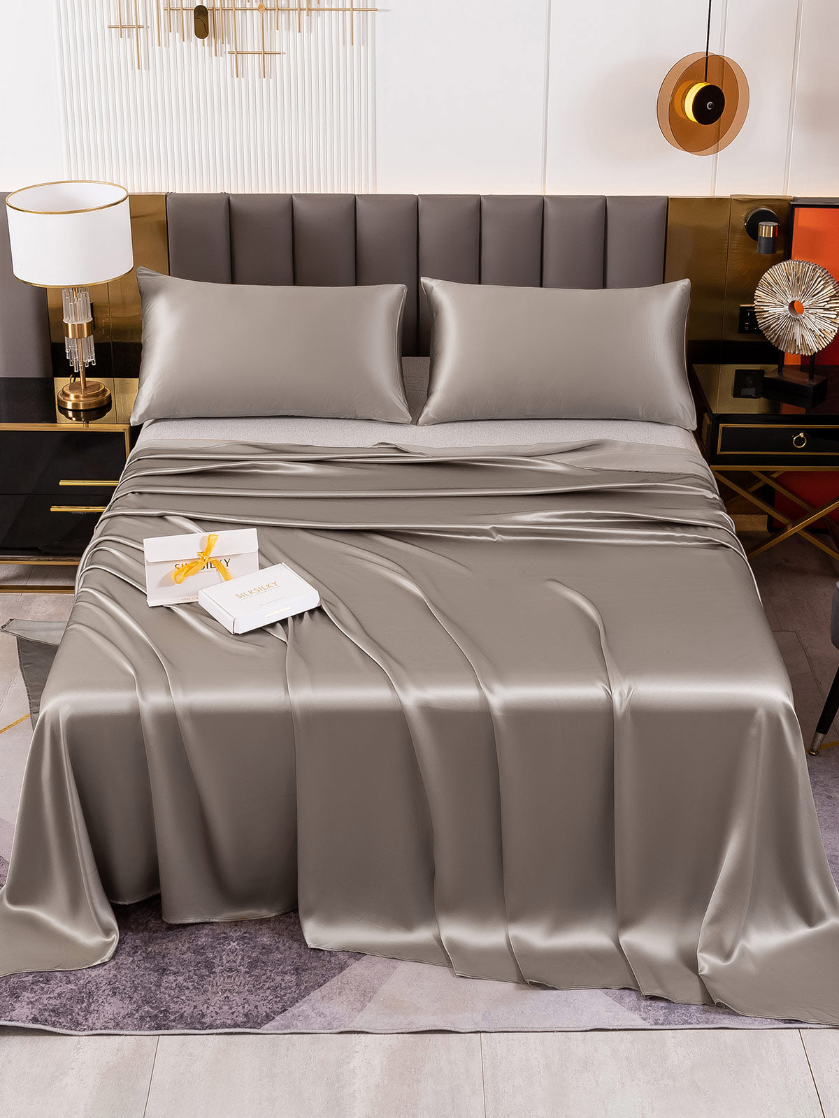 SilkSilky US 19Momme Pure Silk Bedding Set Gray 002