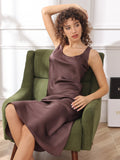 SilkSilky US Pure Silk Sleeveless Boat Neck Dress Coffee 003