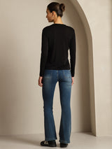 [Black] SilkSilky Pure Silk Round Neck Women's T-Shirt 005
