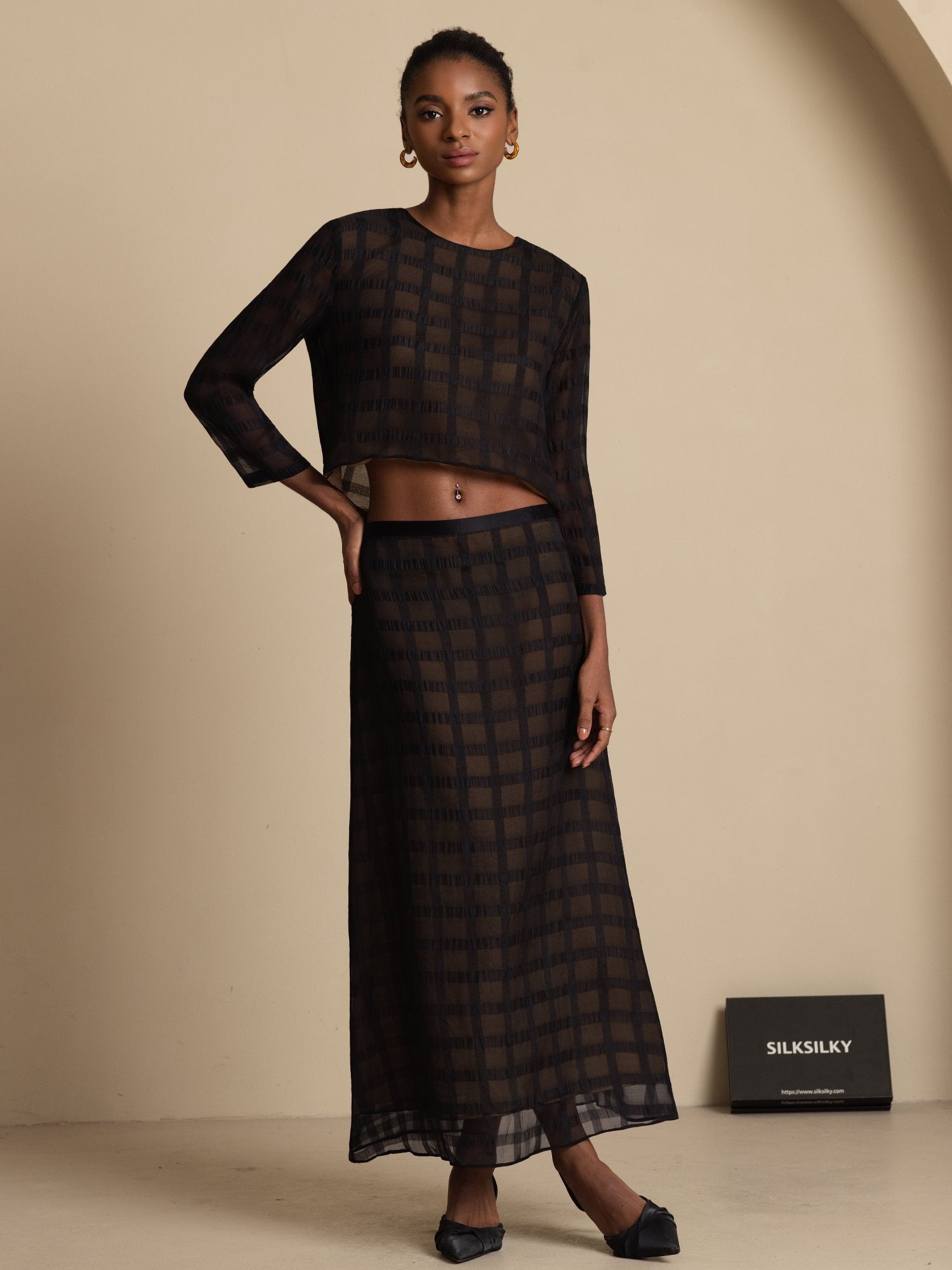 [Black] SilkSilky Pure Silk Skirt 006