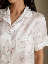 [Cream Floral] SilkSilky  Short Sleeve Notch Collar Women's Pajamas 004