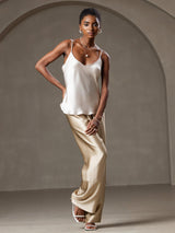 [Beige] SilkSilky  Spaghetti Strap V Neck Camisole Top 003