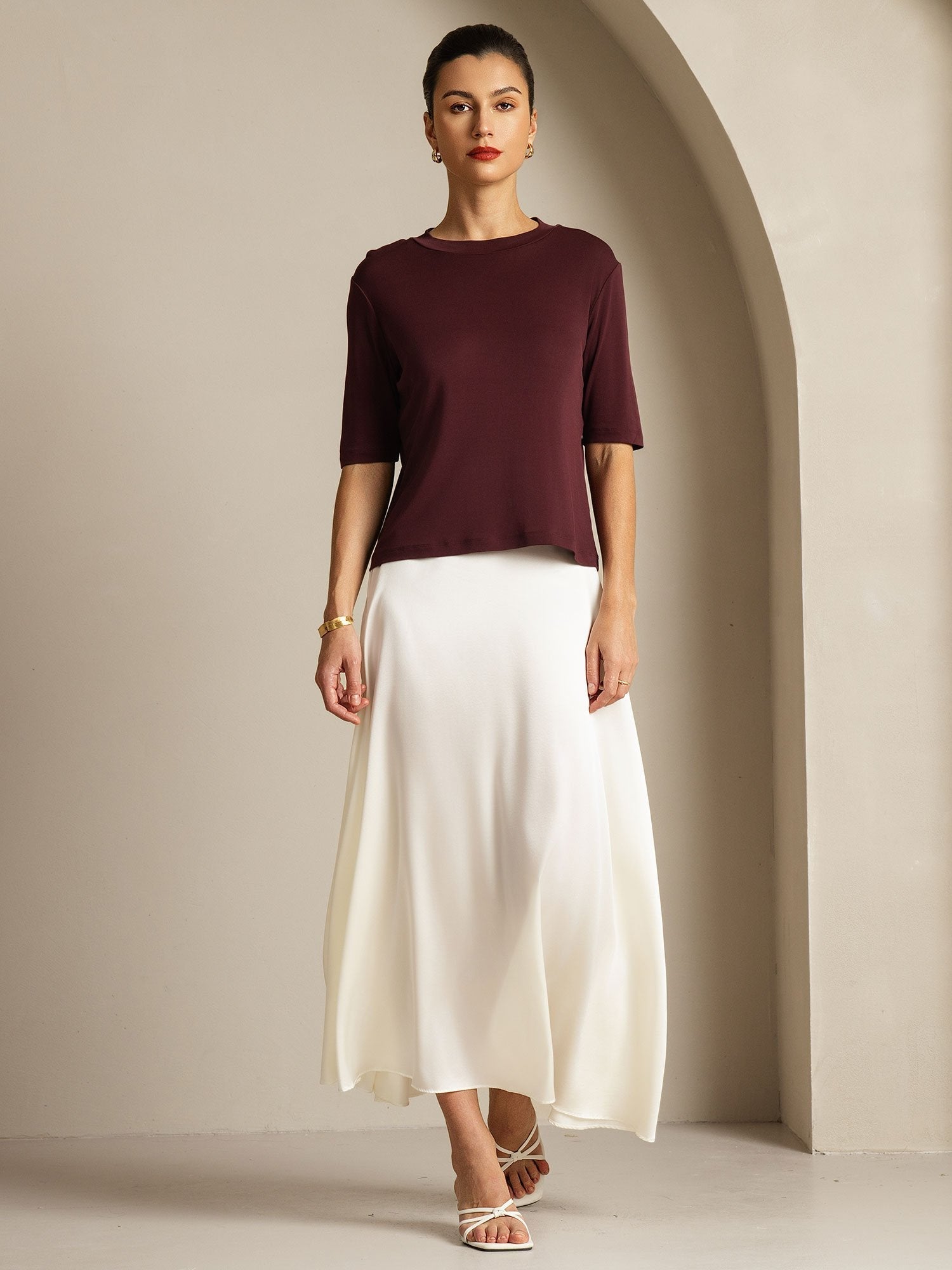 [Windsor Wine] SilkSilky  Pure Silk Round Neck Women's T-Shirt 007