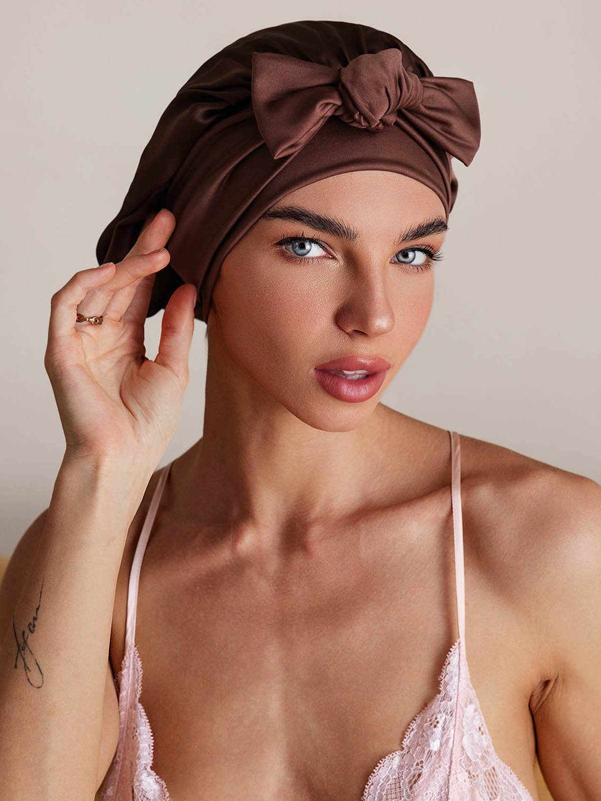 SilkSilky Pure Silk Sleep Cap Coffee 003