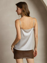 [Silver] SilkSilky  19Momme Stretch Silk Charmeuse Spaghetti Strap Scoop Neck Camisole Top 002