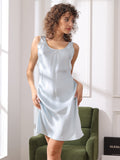 SilkSilky US Pure Silk Sleeveless Round Neck Nightgown LightBlue 001