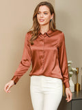 SilkSilky  Silk Blend Long Sleeve Collar Women's Shirt Coffee 003