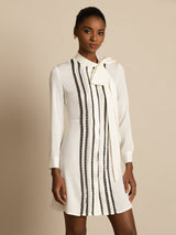 [White] SilkSilky 19Momme Silk Long Sleeve Tie Neck Dress 001