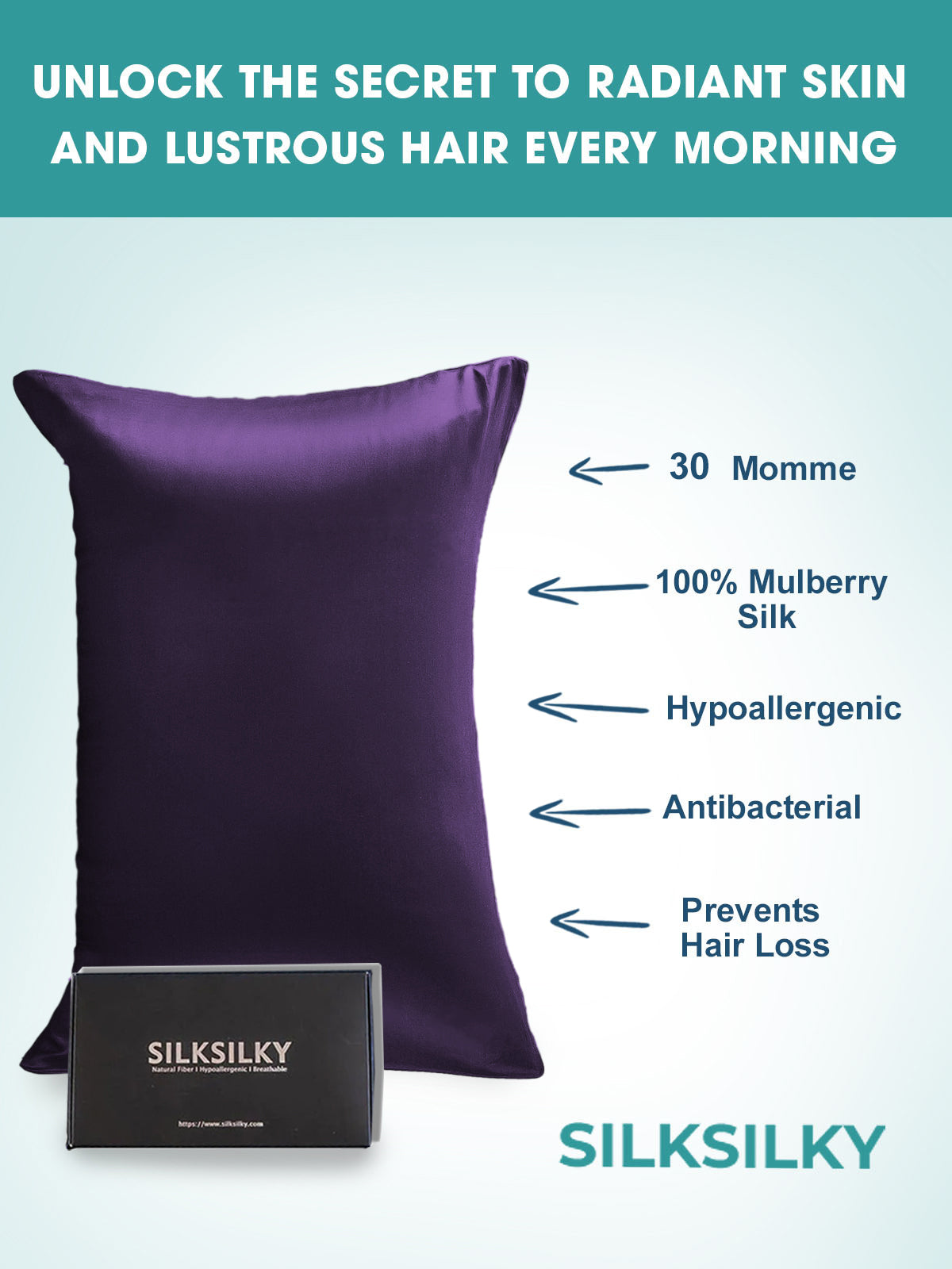 SilkSilky  30Momme Pure Silk Pillowcase DeepPurple 003