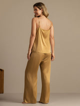[Tan] SilkSilky  19Momme Machine-Washable Silk Spaghetti Strap Scoop Neck Camisole Set 002
