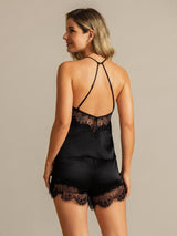 [Black] SilkSilky Sleeveless Halter Camisole Set 002
