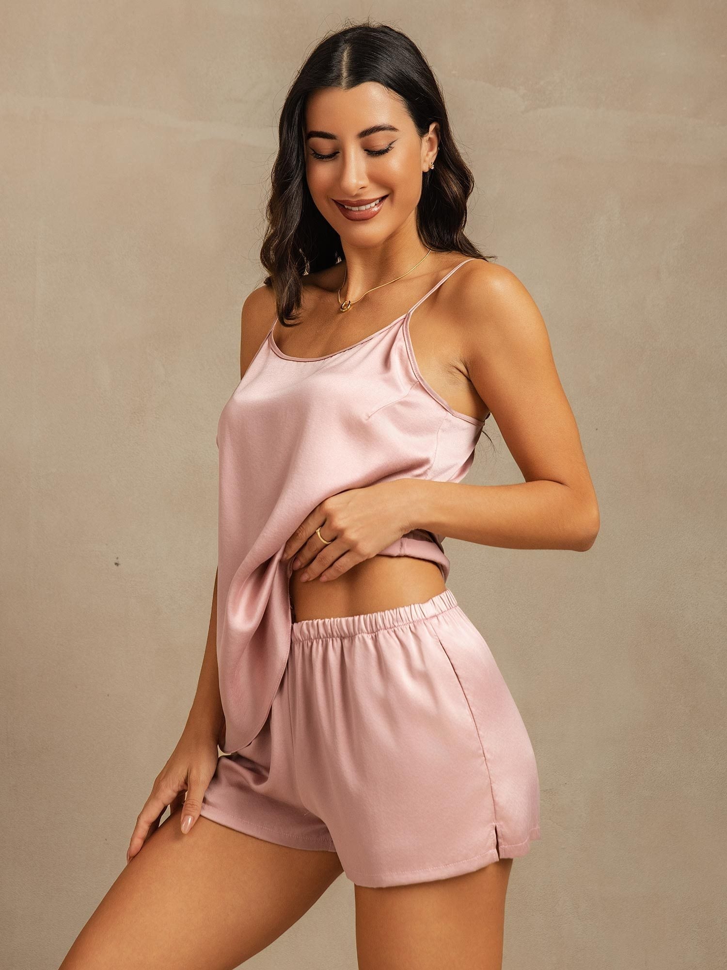 [PeachSkin] SilkSilky 19Momme Silk Round Neck Camisole Set 003