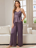 SilkSilky US Pure Silk Sleeveless V Neck Camisole Set PurpleGray 003